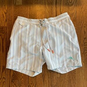 Tommy Bahama Striped Swim Shorts - Blue and White